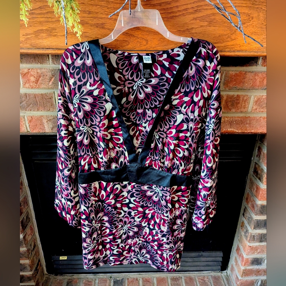 Studio 1940 Multicolor Patterned Semi Sheer Blouse Plus Size 22/24W